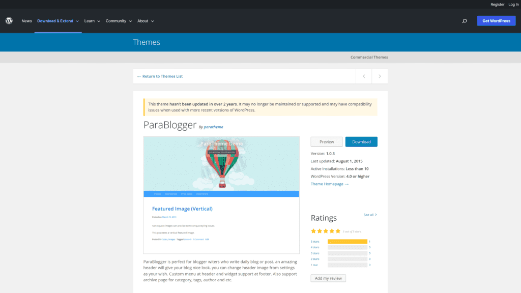screenshot of the parablogger homepage