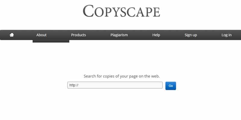 screenshot of the copyscape homepage