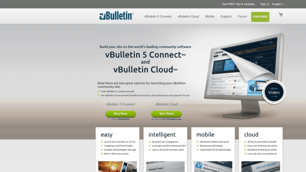 screenshot of the vBulletin homepage