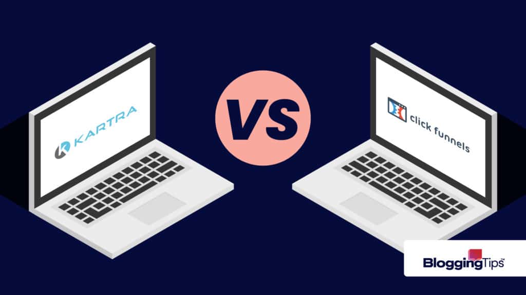 vector graphic showing a kartra logo and a clickfunnels logo to highlight the similarities and differences between kartra vs clickfunnels