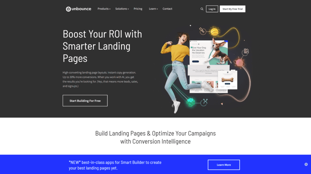 screenshot of the unbounce homepage