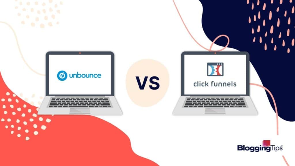 vector graphic showing unbounce vs clickfunnels - each company's logo side by side with 