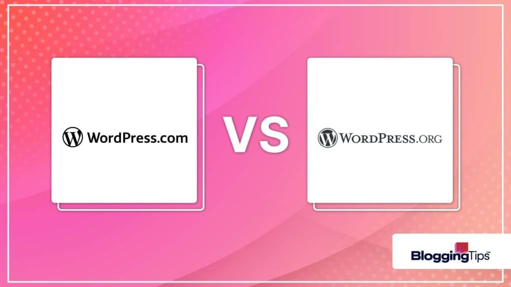 vector graphic showing a comparison of wordpress.com vs wordpress.org - the company logos side by side with 