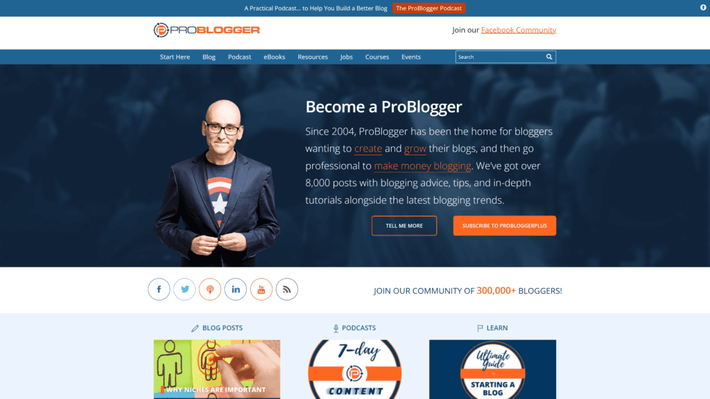 screenshot of the problogger homepage