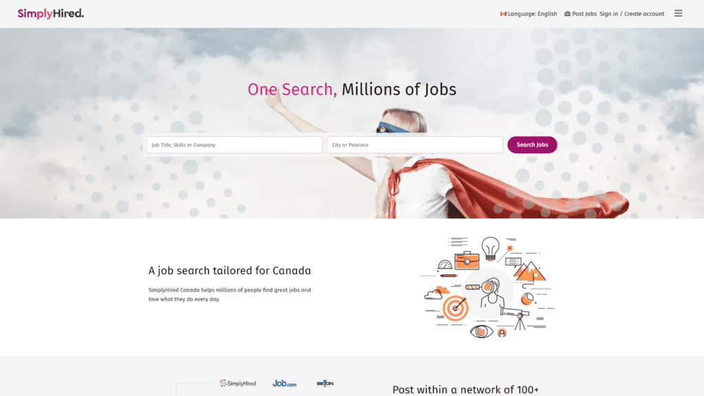 screenshot of the simply hired homepage