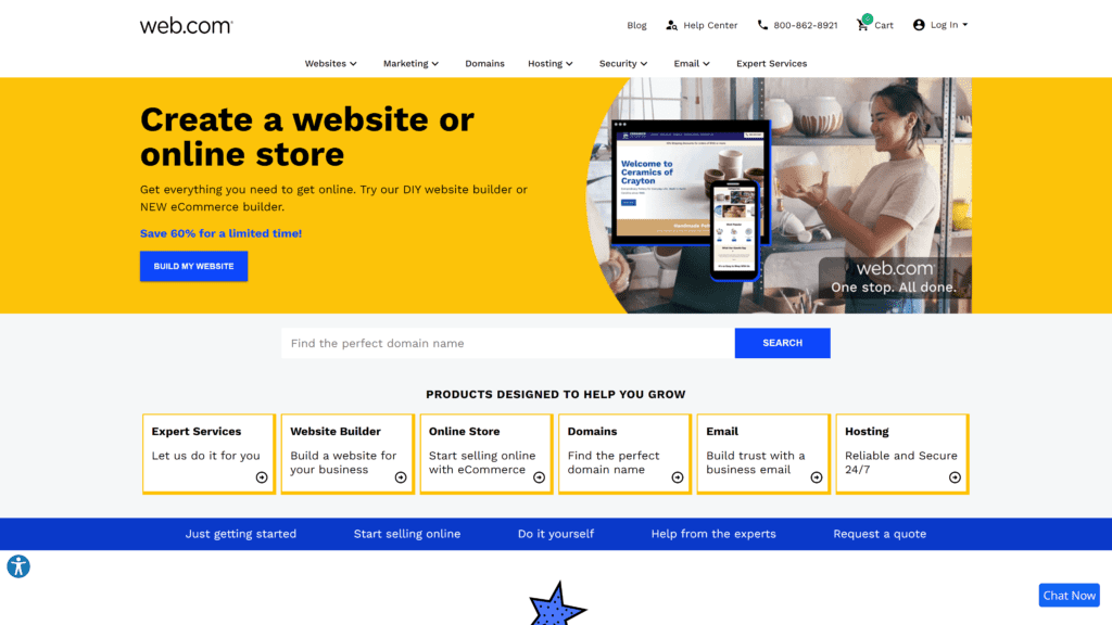 screenshot of the web.com homepage