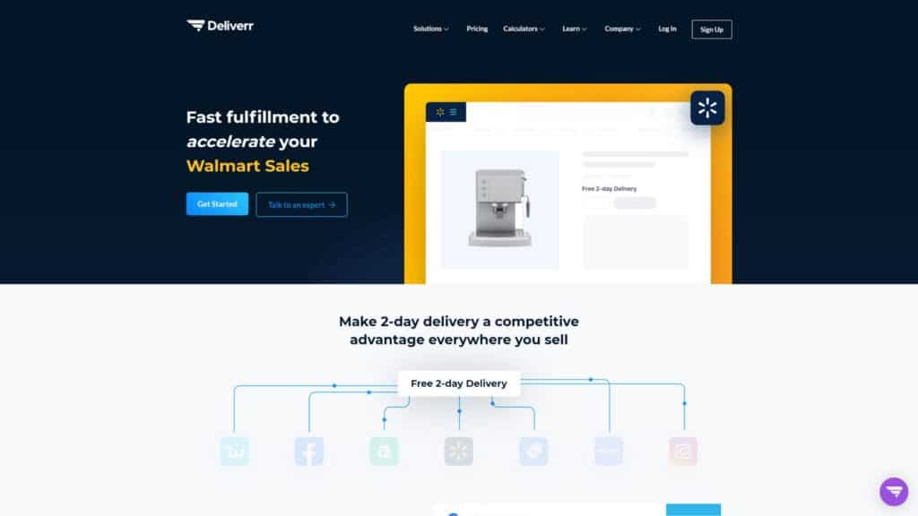 screenshot of the deliverr homepage