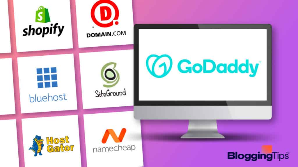 vector graphic showing a handful of godaddy alternatives company logos in white boxes next to a godaddy logo
