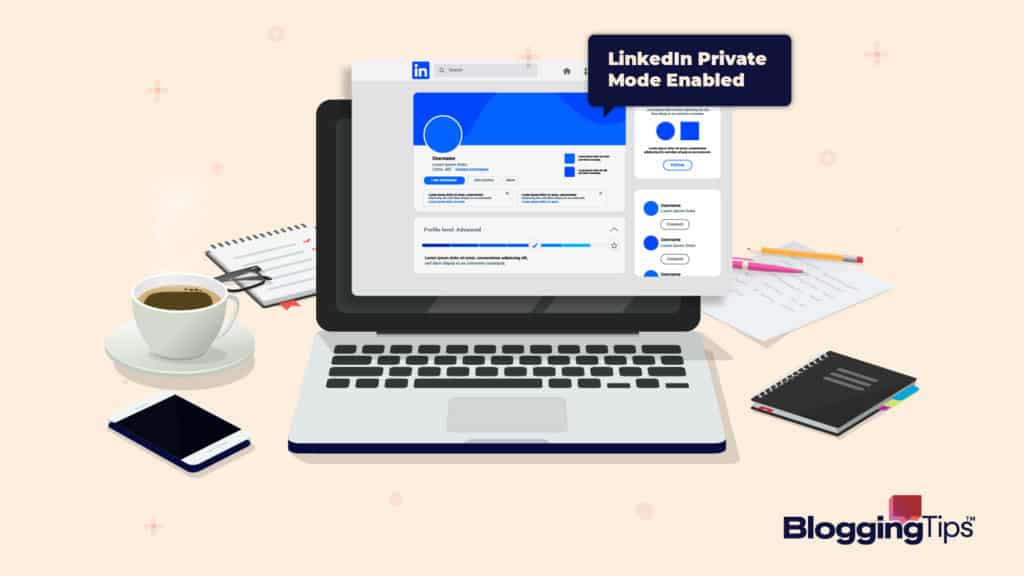 vector graphic showing an illustration of a linkedin private mode screenshot on a browser screen