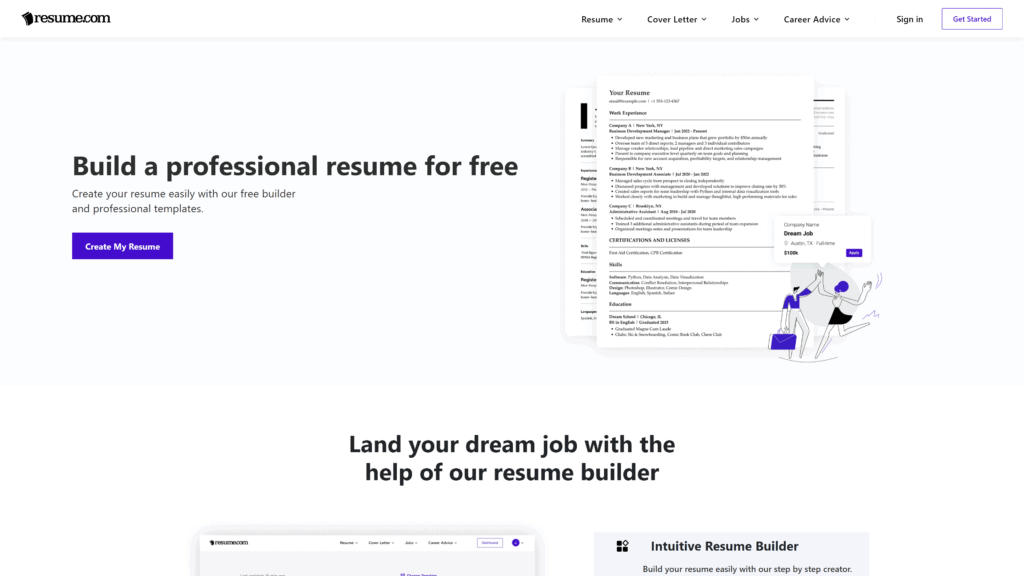 resume homepage screenshot 1