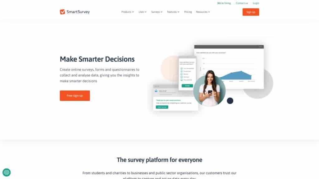 screenshot of the smartsurvey homepage