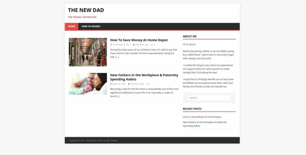 screenshot of the new dad homepage