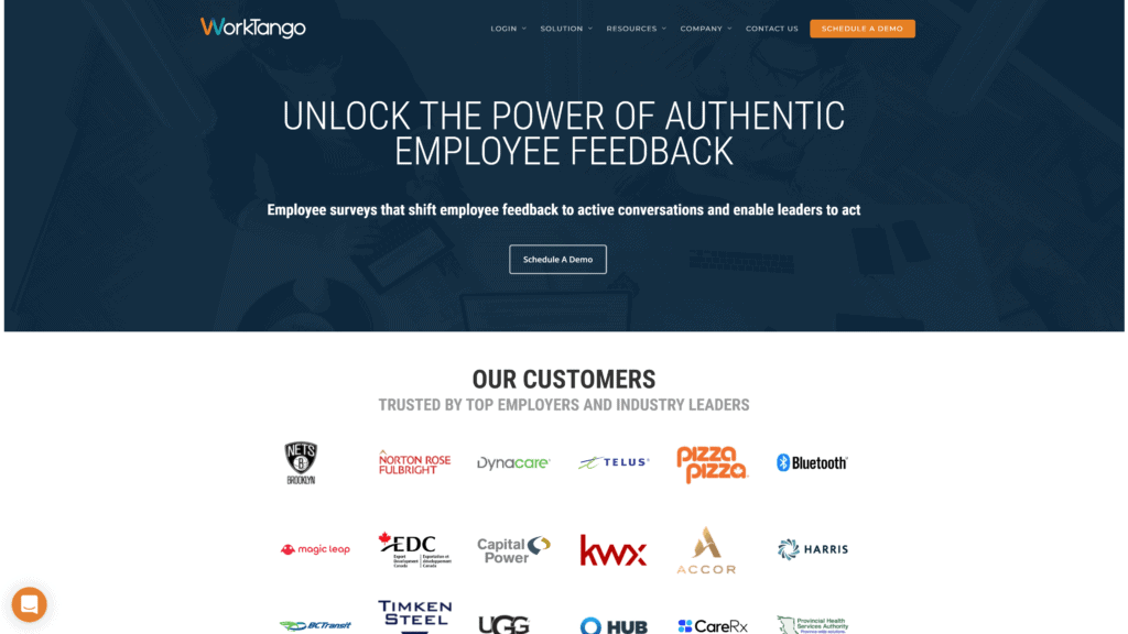 screenshot of the worktango homepage