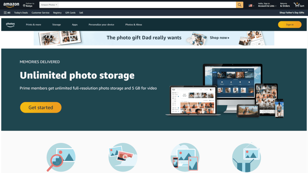 screenshot of the Amazon Photos homepage