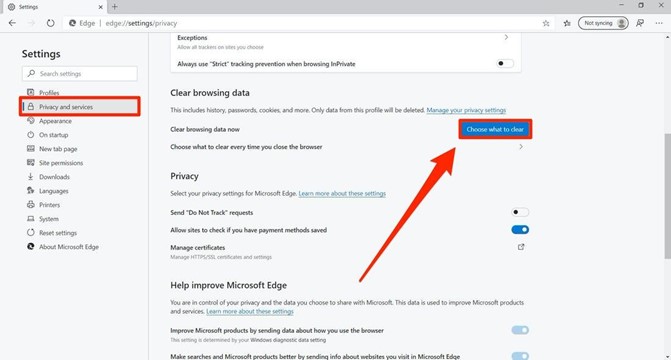 Clear Microsoft Edge Cache Screenshot