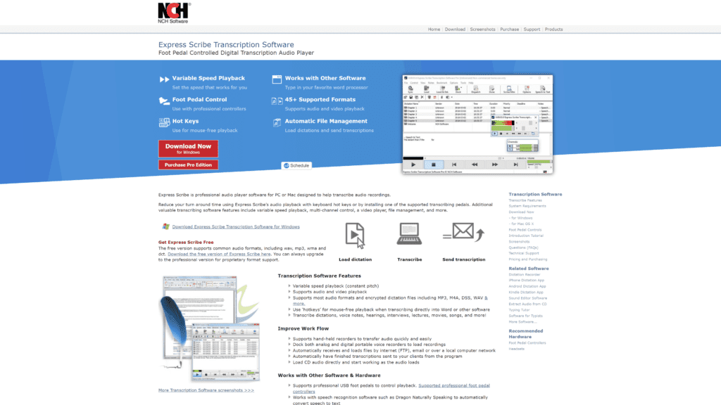 ExpressScribe homepage screenshot 1