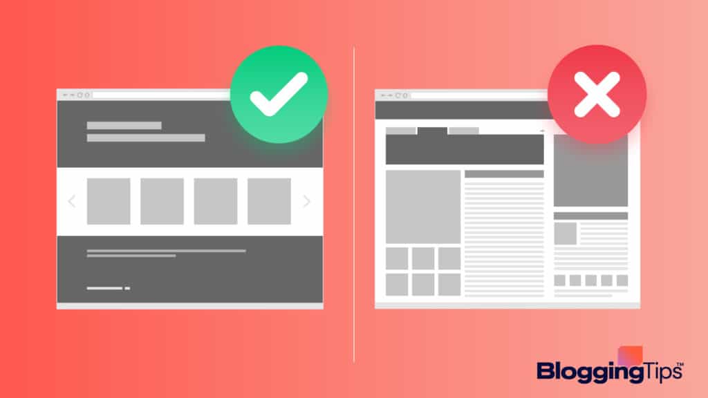 image showing an illustration of bad website design - one good on the left and another bad on the right