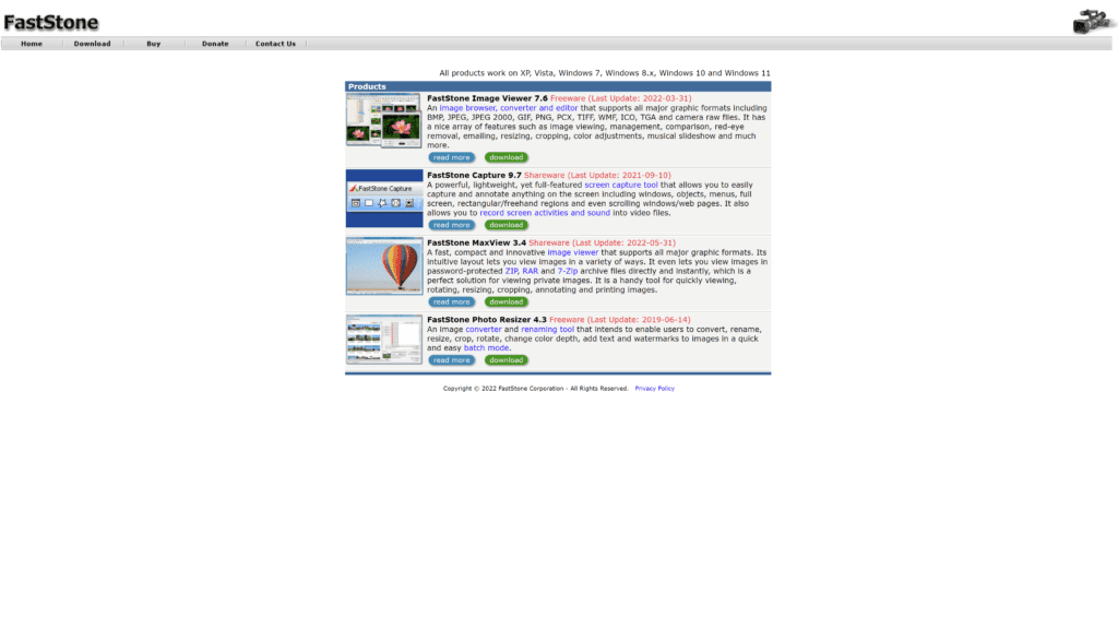 screenshot of the faststone homepage