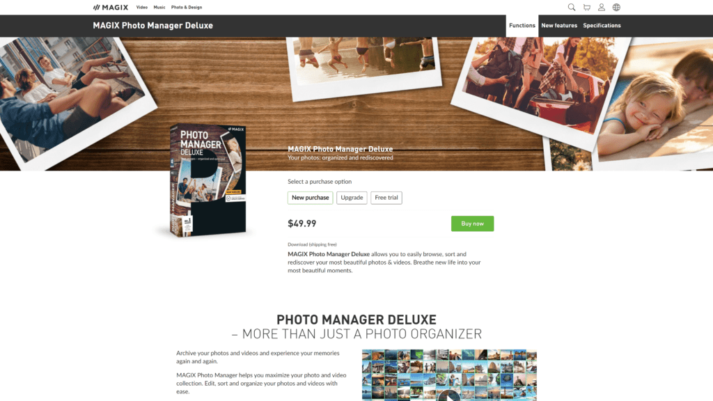 screenshot of the magix photo manager homepage