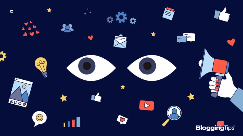 vector graphic showing eyes and lots of visual marketing elements around them