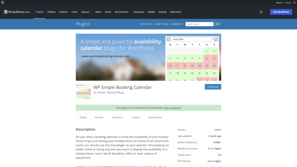 wp simple booking calendar homepage screenshot 1