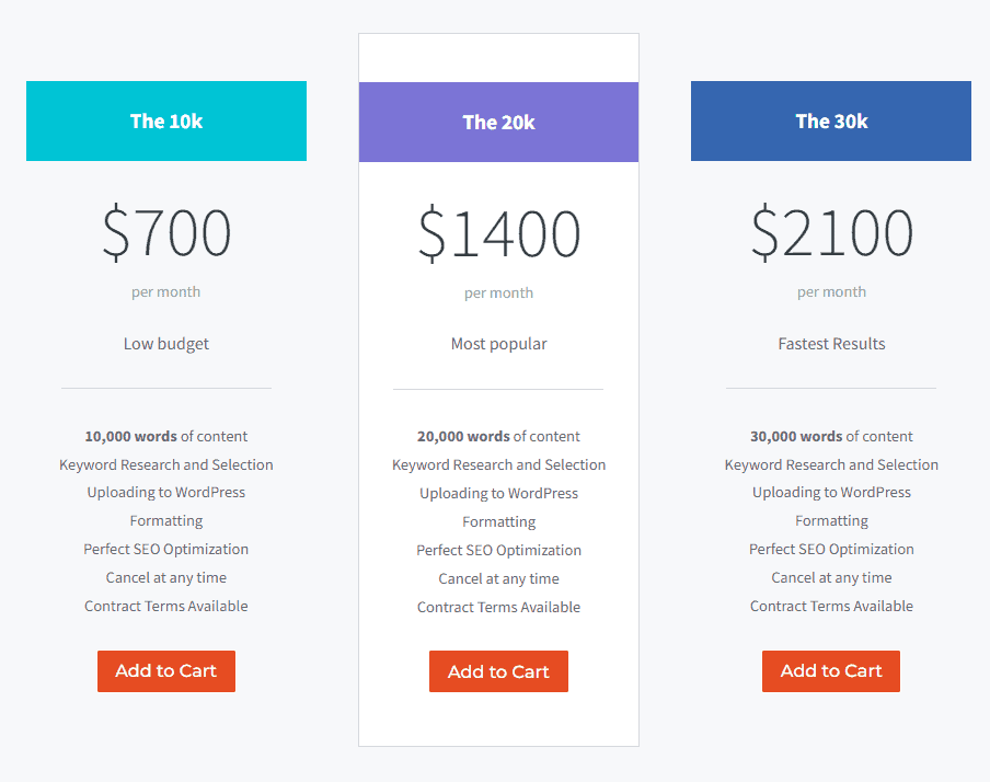 screenshot of the niche website builders content pricing