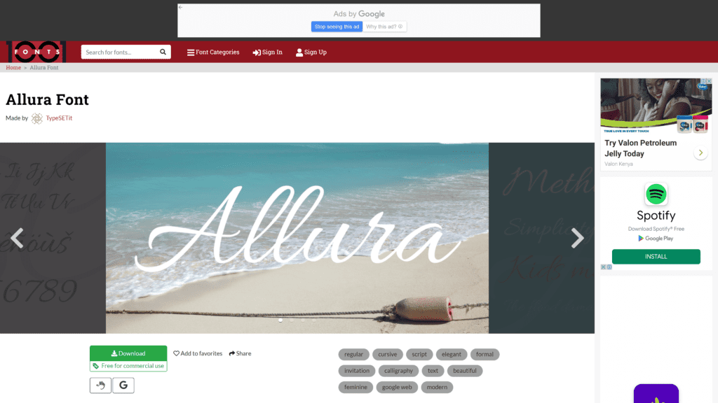 screenshot of the allura homepage