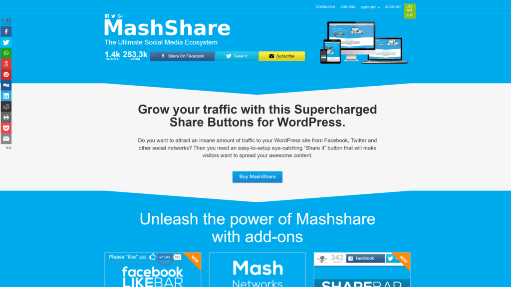 screenshot of the mashshare homepage