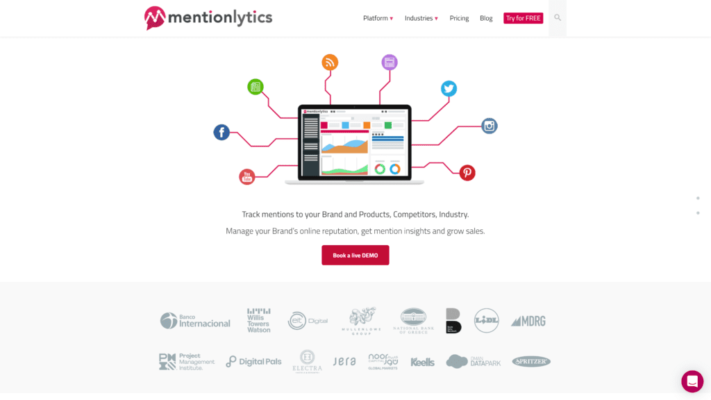 screenshot of the mentionlytics homepage