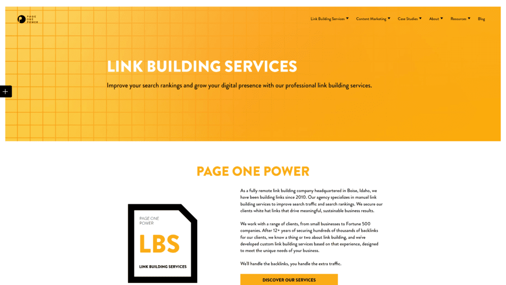 screenshot of the page one power homepage