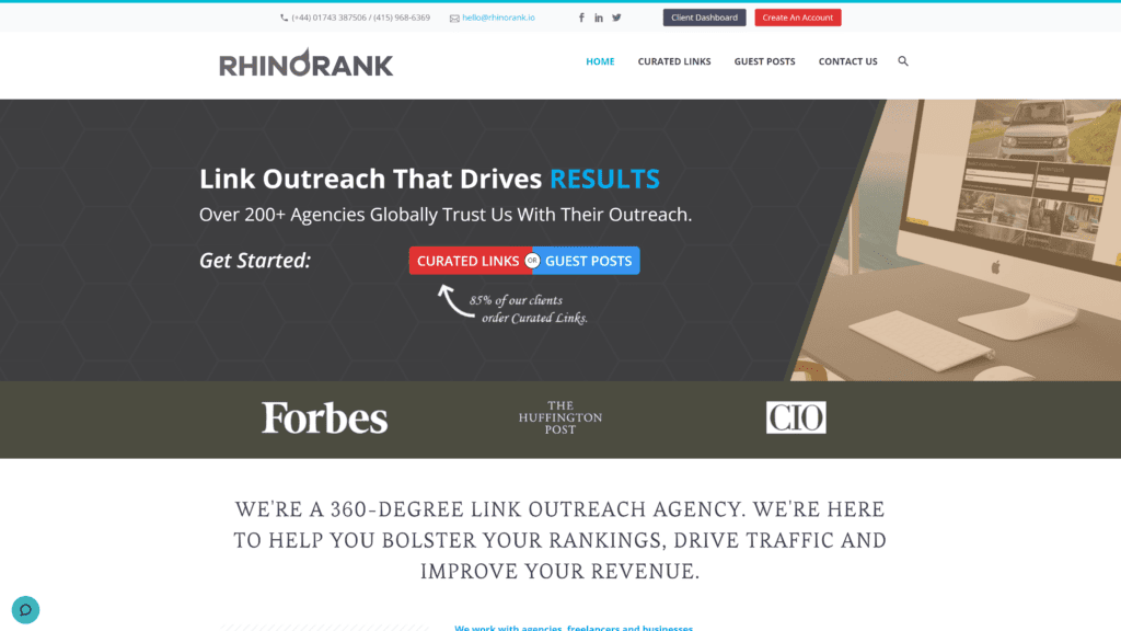 screenshot of the rhinorank homepage