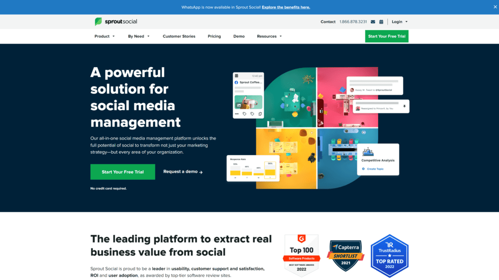 screenshot of the sproutsocial homepage