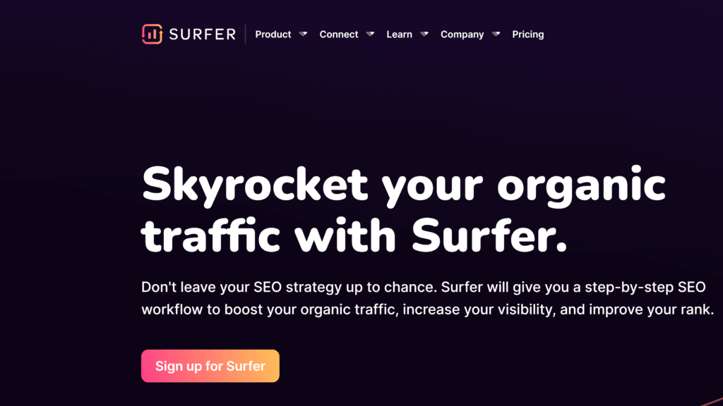 screenshot of the surfer homepage