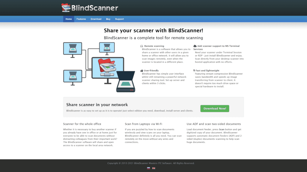 screenshot of the blindscanner homepage
