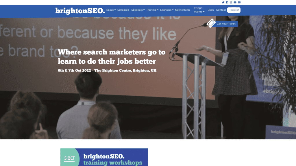 A screenshot of the brightonSEO homepage