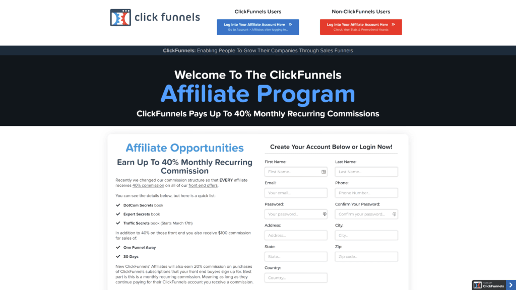 a screenshot of the clickfunnels homepage