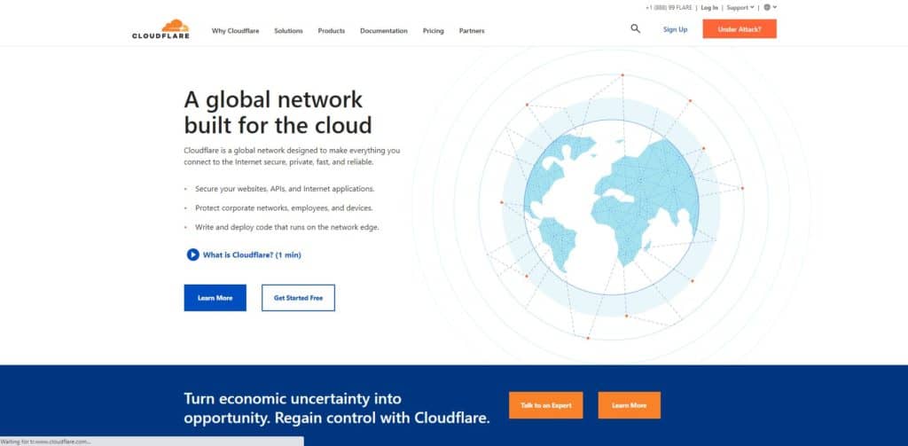 screenshot of the cloudflare homepage