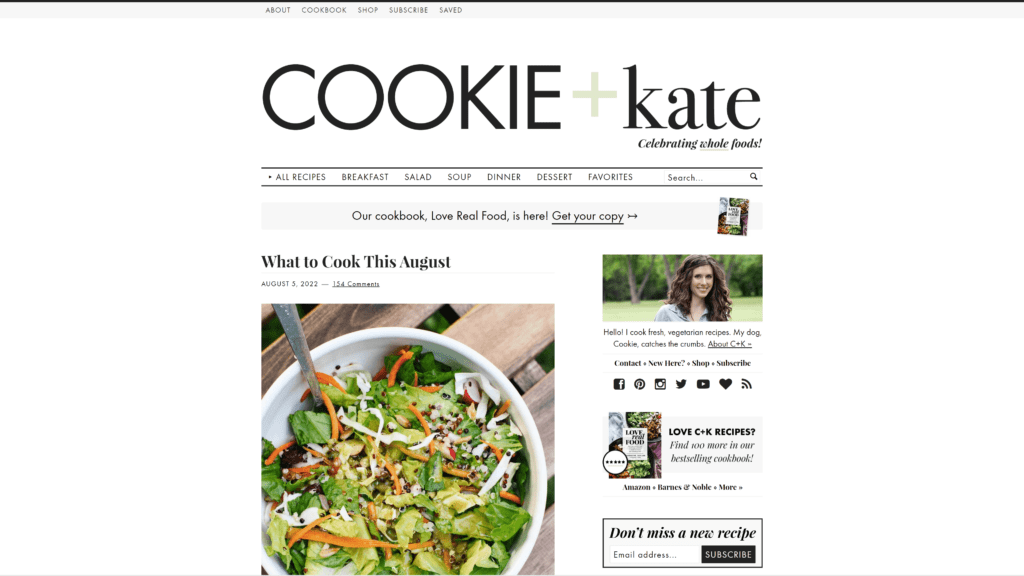 a screenshot of the cookie and kate homepage