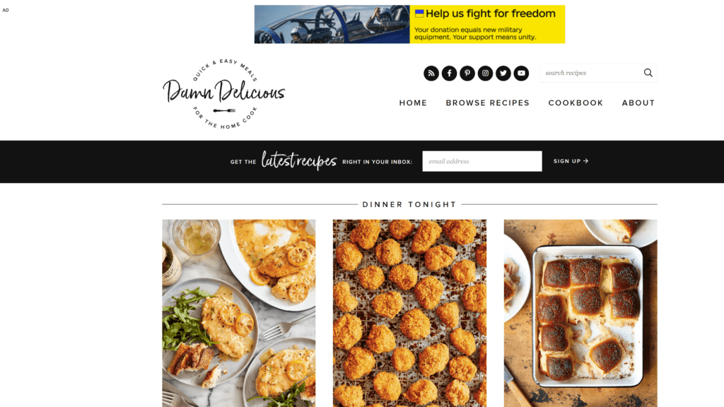 screenshot of the damn delicious homepage
