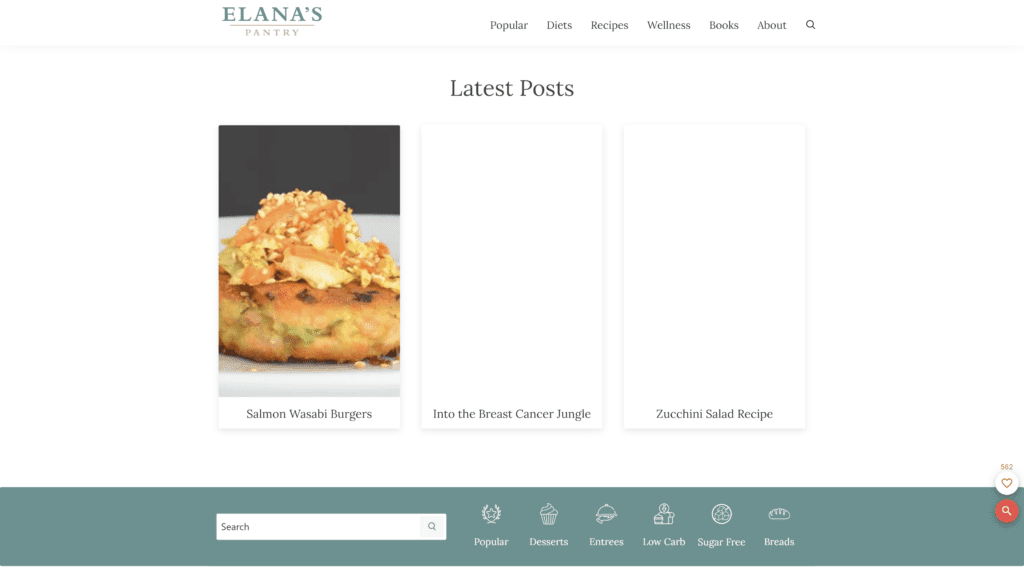 screenshot of the elana's pantry homepage