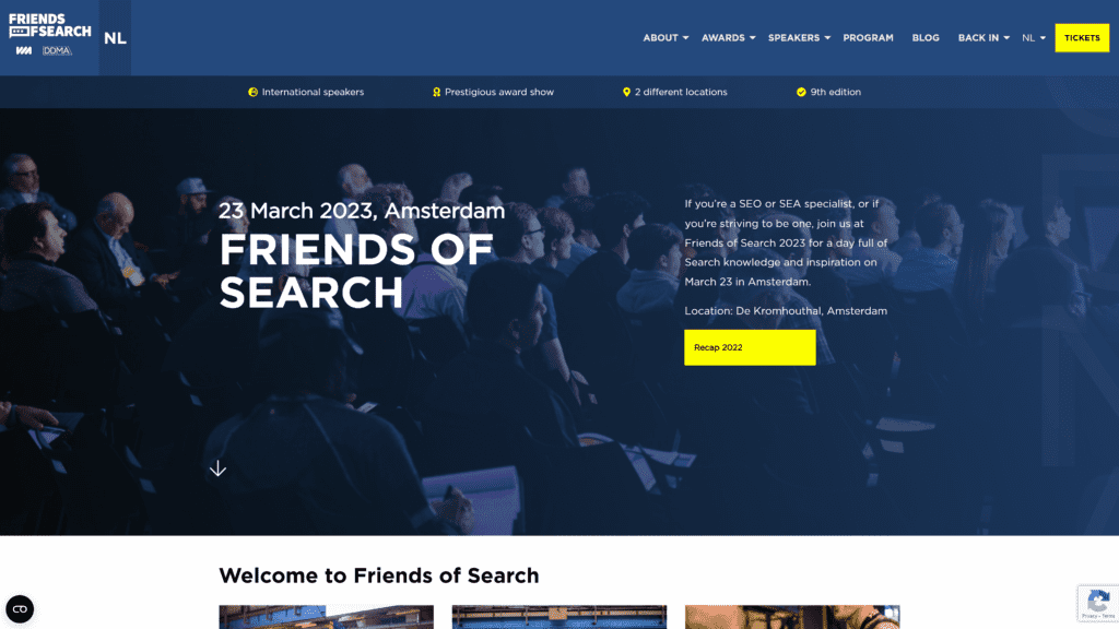 A screenshot of the friends of search homepage