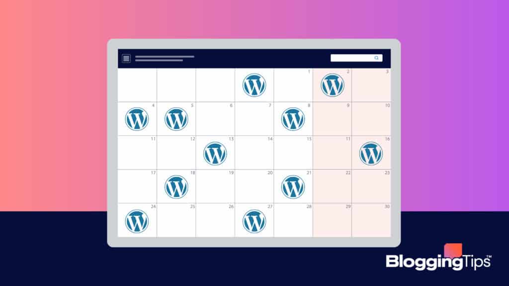 vector graphic showing how often to post on a blog - an editorial calendar with days blocked off with the wordpress logo