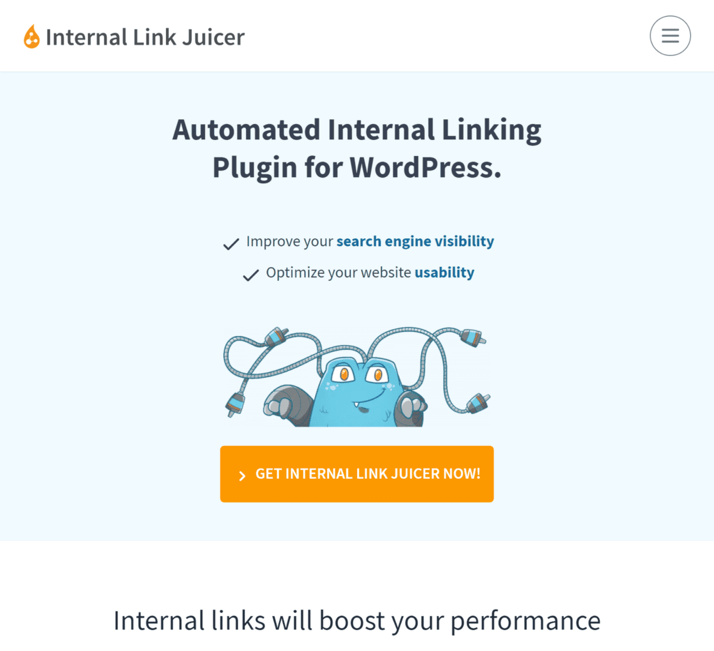 screenshot of the internal link juicer homepage
