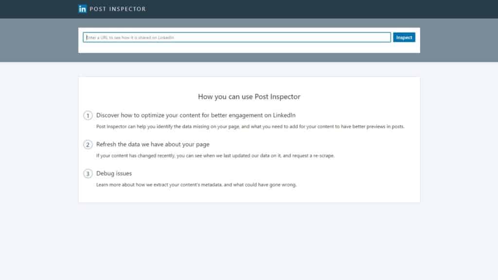 screenshot of the linkedin post inspector tool