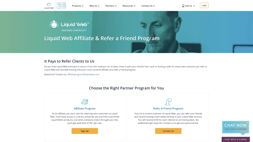 A screenshot of the liquid web homepage