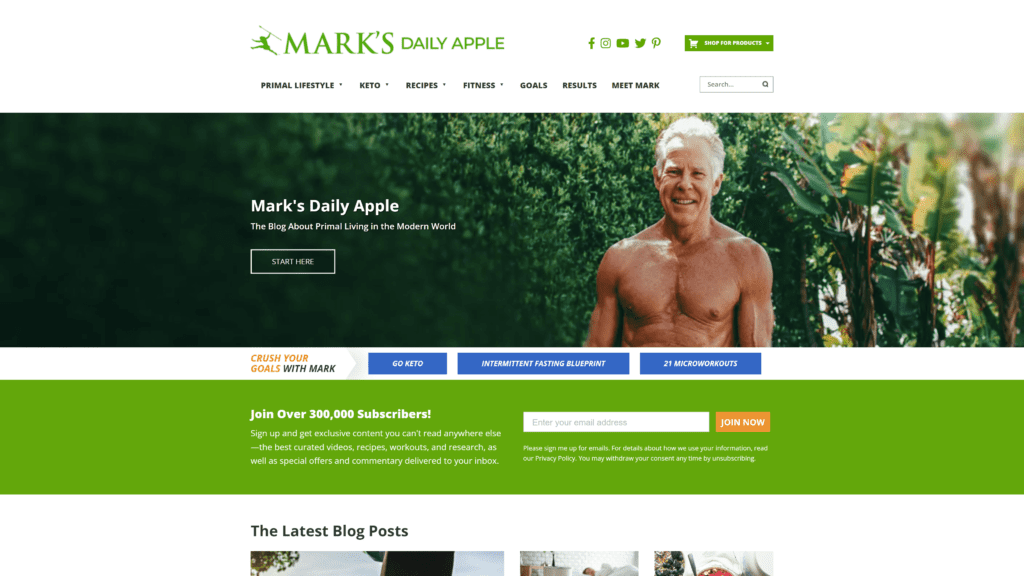screenshot of the mark's daily apple homepage