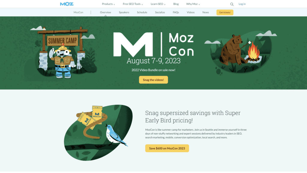 A screenshot of the moz con homepage