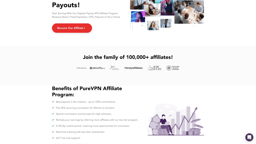 screenshot of the pureVPN affiliate program homepage