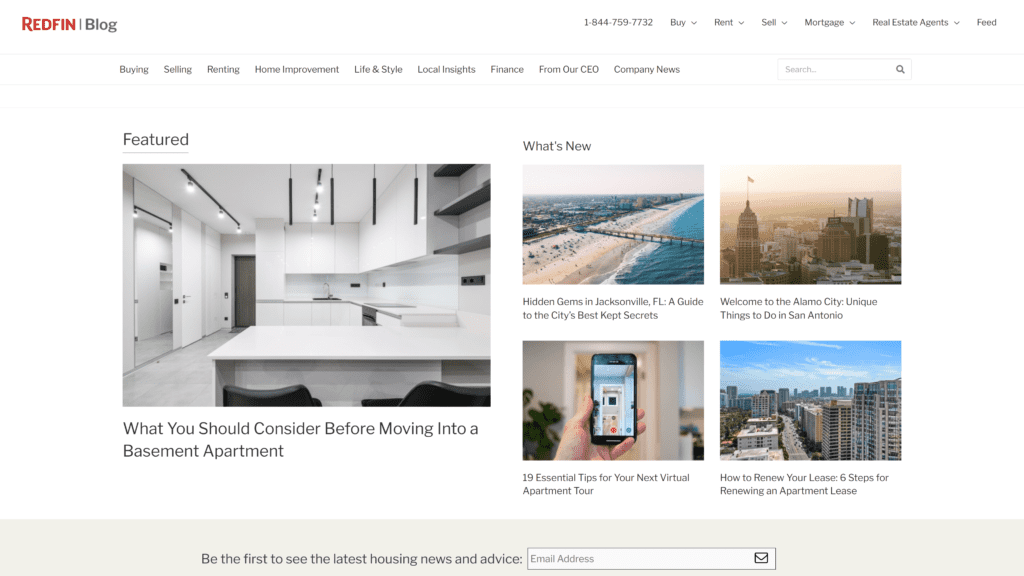 A screenshot of the Redfin homepage