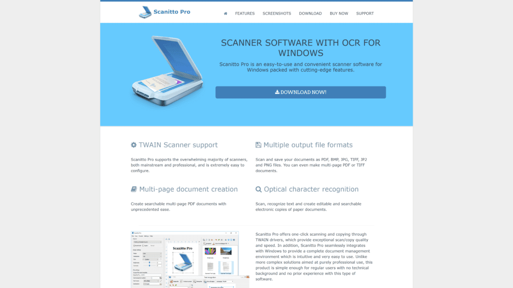 screenshot of the scanitto pro homepage